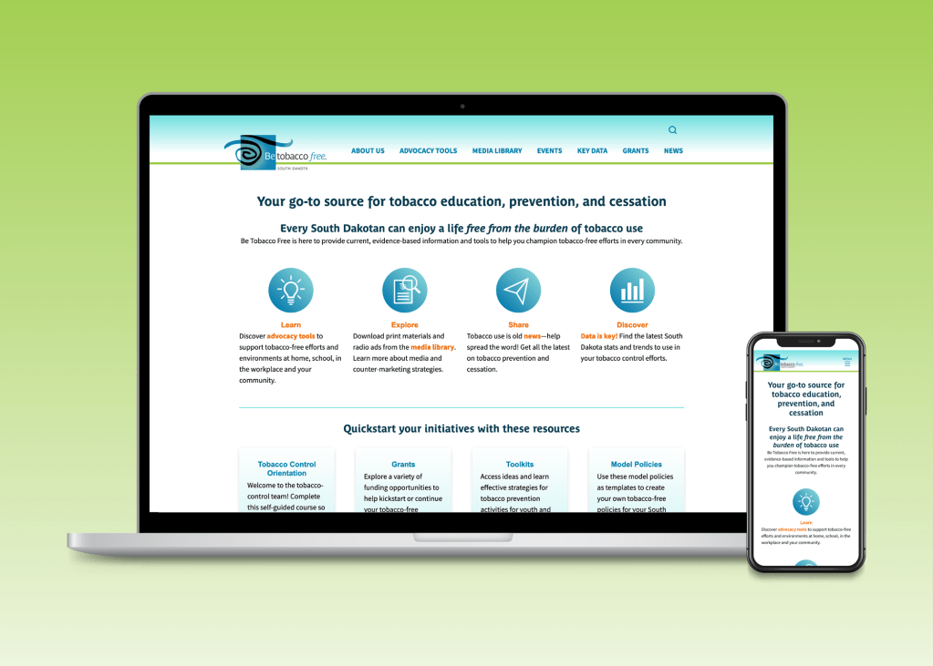 Desktop and mobile screenshot of the BeFree SD website home page