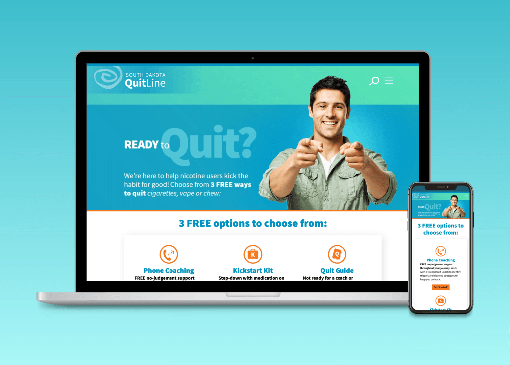 Desktop and mobile screenshot of the South Dakota QuitLine website home page